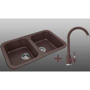 Гранитная кухонная мойка Lexona ROYAL коричневая со смесителем