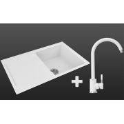 Гранітна кухонна мийка Lexona SOFIA біла з краном 