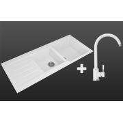 Гранітна кухонна мийка Lexona Status біла з краном 