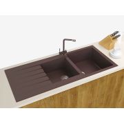 Гранітна кухонна мийка Lexona Status коричнева з краном 