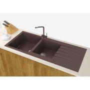 Гранітна кухонна мийка Lexona Status коричнева з краном 