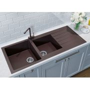 Гранітна кухонна мийка Lexona Status коричнева з краном 