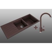 Гранітна кухонна мийка Lexona Status коричнева з краном 