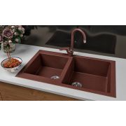 Гранитная кухонная мойка Lexona Status Compact коричневая со смесителем
