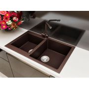 Гранитная кухонная мойка Lexona Status Compact коричневая со смесителем