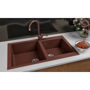 Гранитная кухонная мойка Lexona Status Compact коричневая со смесителем