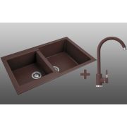 Гранитная кухонная мойка Lexona Status Compact коричневая со смесителем