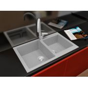 Гранитная кухонная мойка Lexona Status Compact серая со смесителем