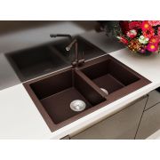 Гранитная кухонная мойка Lexona Status Compact коричневая со смесителем
