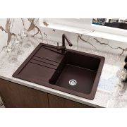 Гранитная кухонная мойка Lexona ULTRA COMPACT коричневая со смесителем