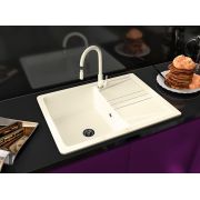 Гранітна кухонна мийка Lexona ULTRA COMPACT бежева з краном