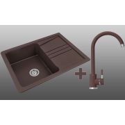 Гранитная кухонная мойка Lexona ULTRA COMPACT коричневая со смесителем