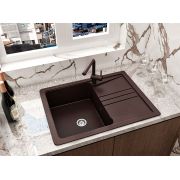 Гранитная кухонная мойка Lexona ULTRA COMPACT коричневая со смесителем