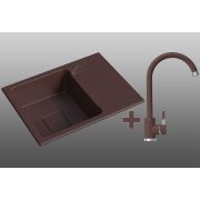 Гранитная кухонная мойка Lexona Neva Compact коричневая со смесителем