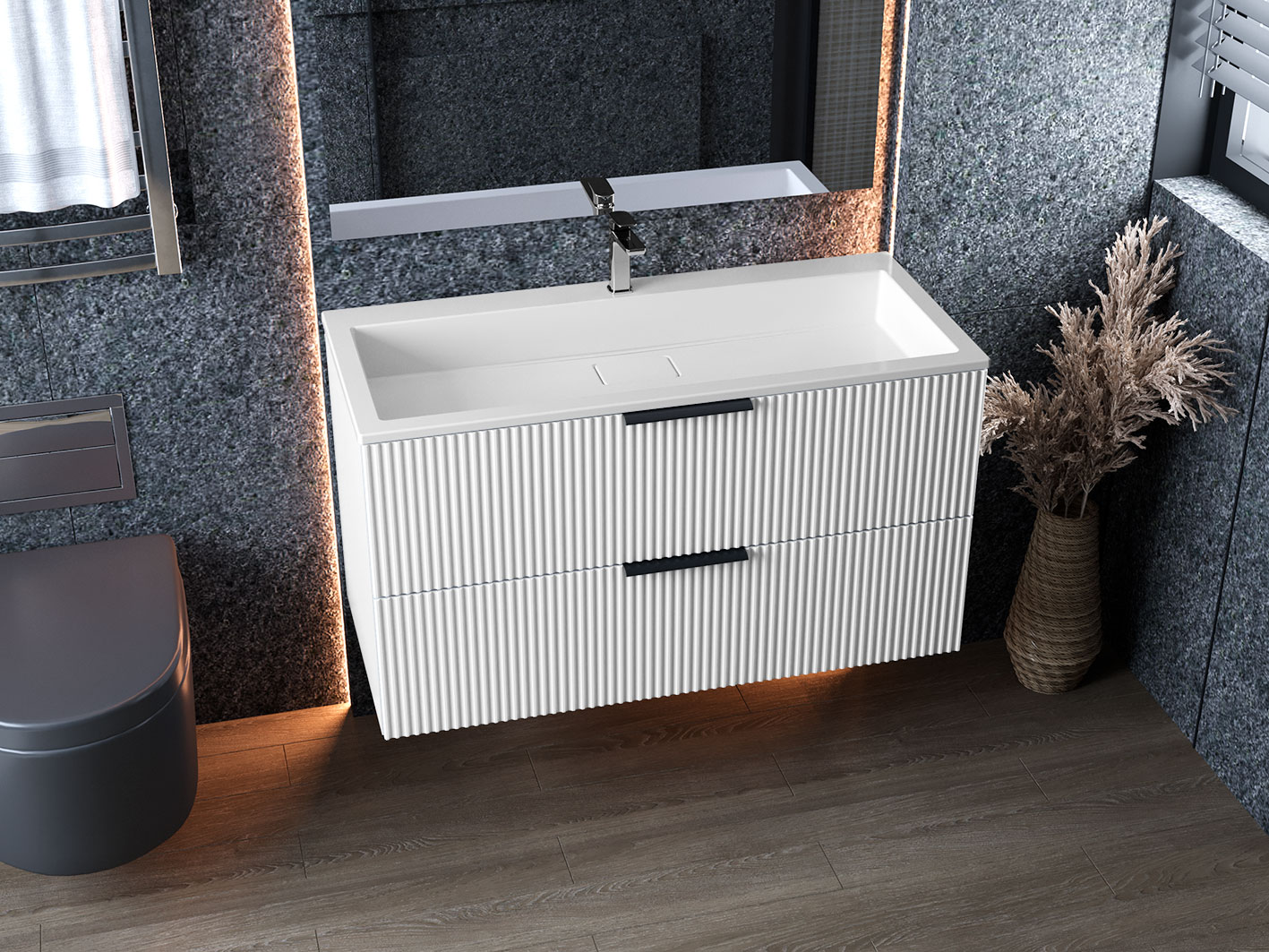 Тумба подвесная Status Aqua 100, с умывальником Aria Low 100
