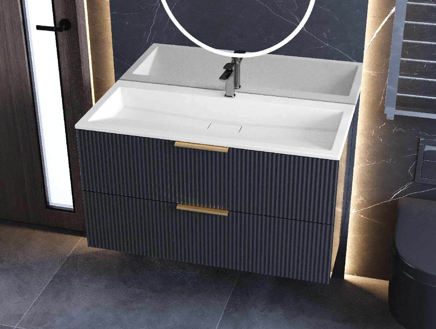 Тумба підвісна Status Aqua 100 Антрацит, з умивальником Magnat Low 100
