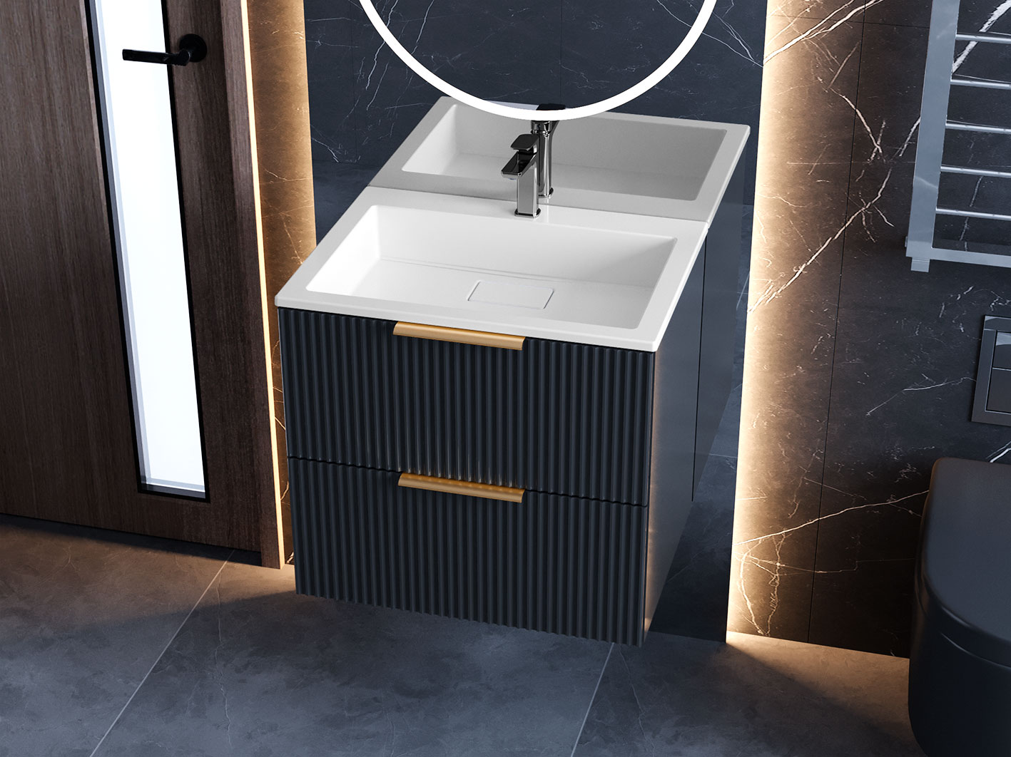 Тумба підвісна Status Aqua 60 Антрацит, з умивальником Aria Low 60