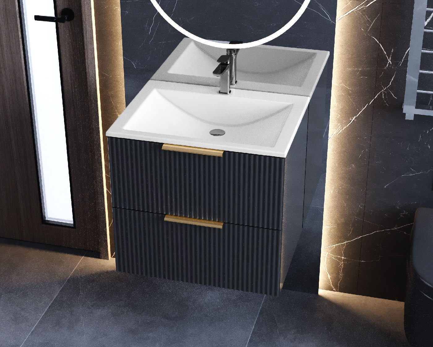 Тумба подвесная Status Aqua 60 Антрацит, с умывальником Brest Low 60