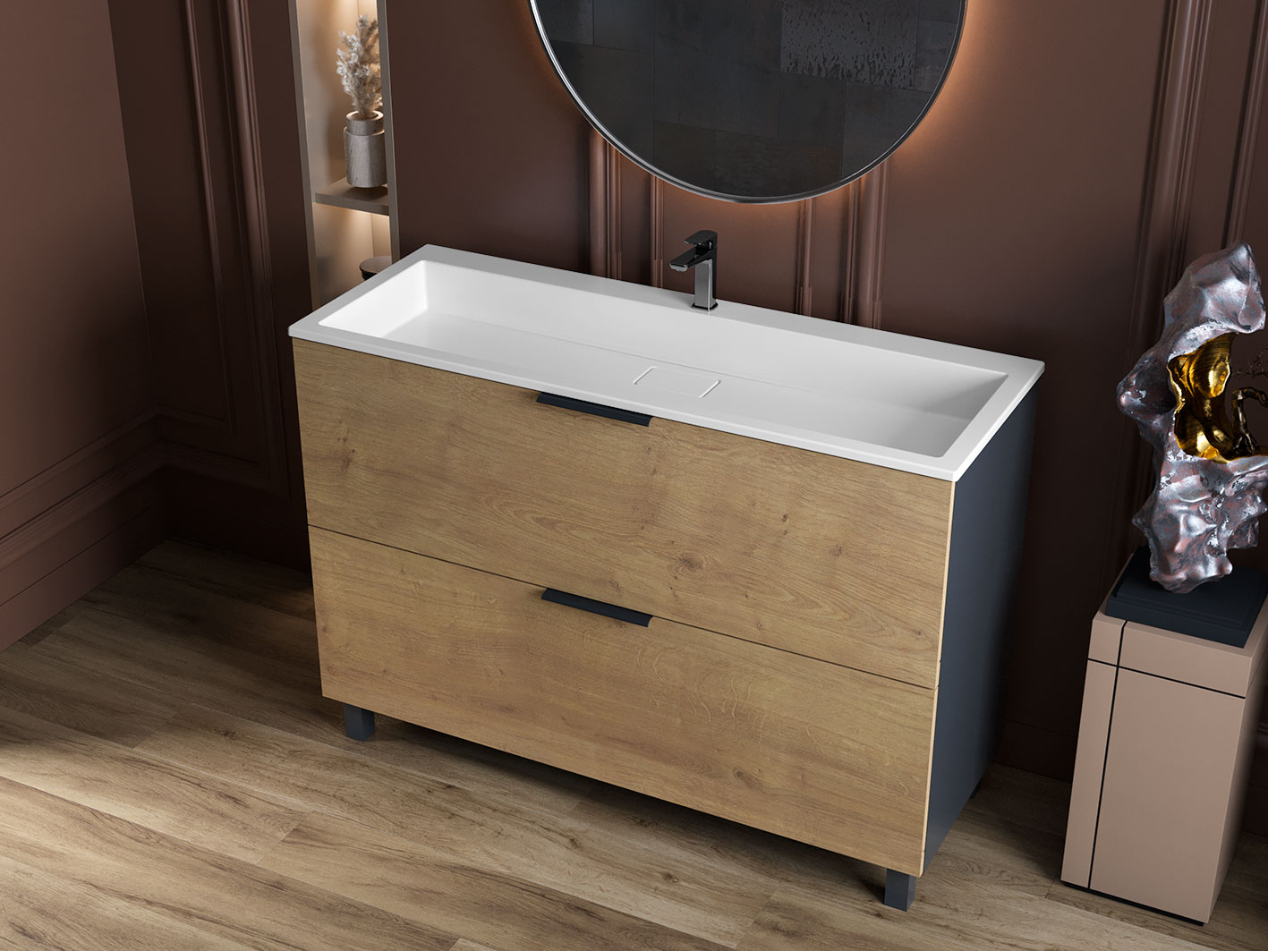 Тумба Status Hartia 120 Дуб, с умывальником Aria Low 120