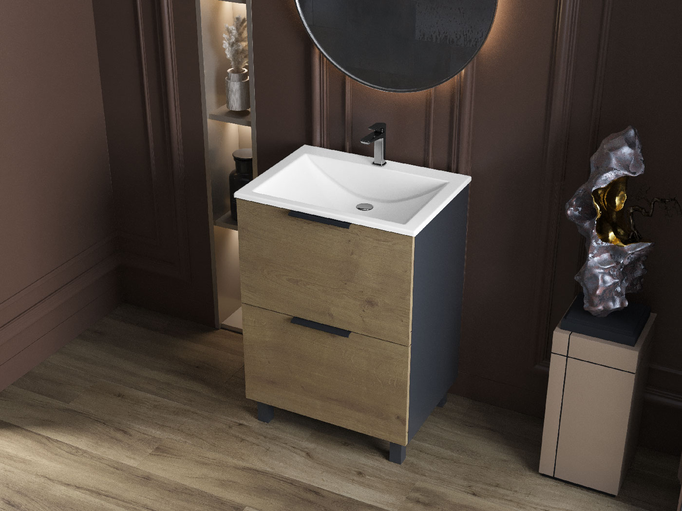 Тумба підлогова Status Hartia 50 Дуб, з умивальником Brest Low 50