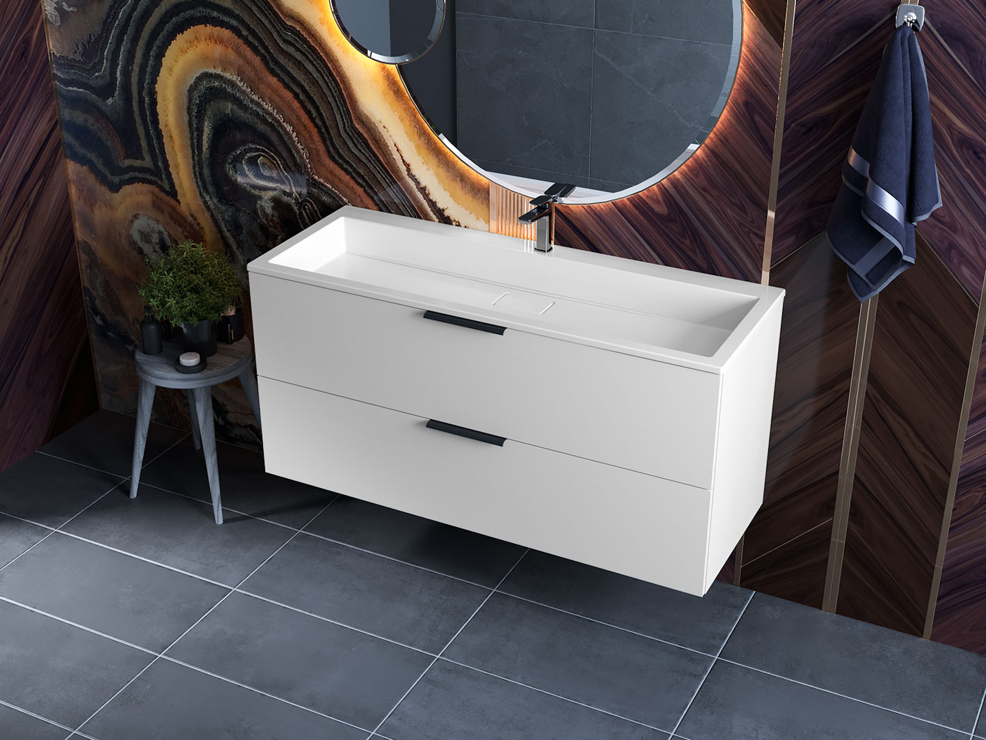 Тумба підвісна Status Juna 120, з умивальником Aria Low 120