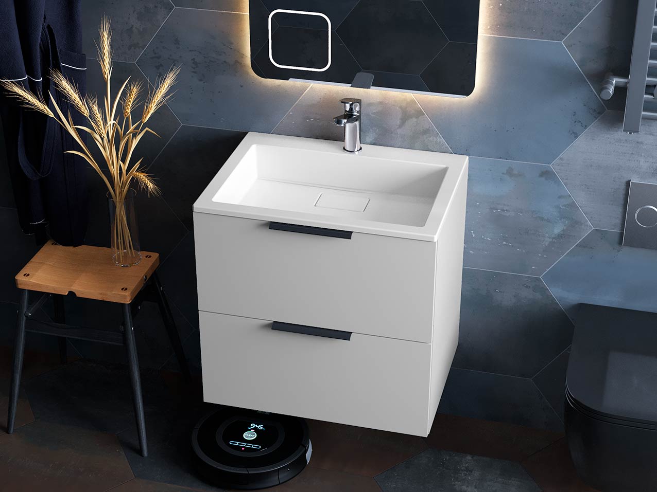 Тумба подвесная Status Juna 60, с умывальником Aria Low 60