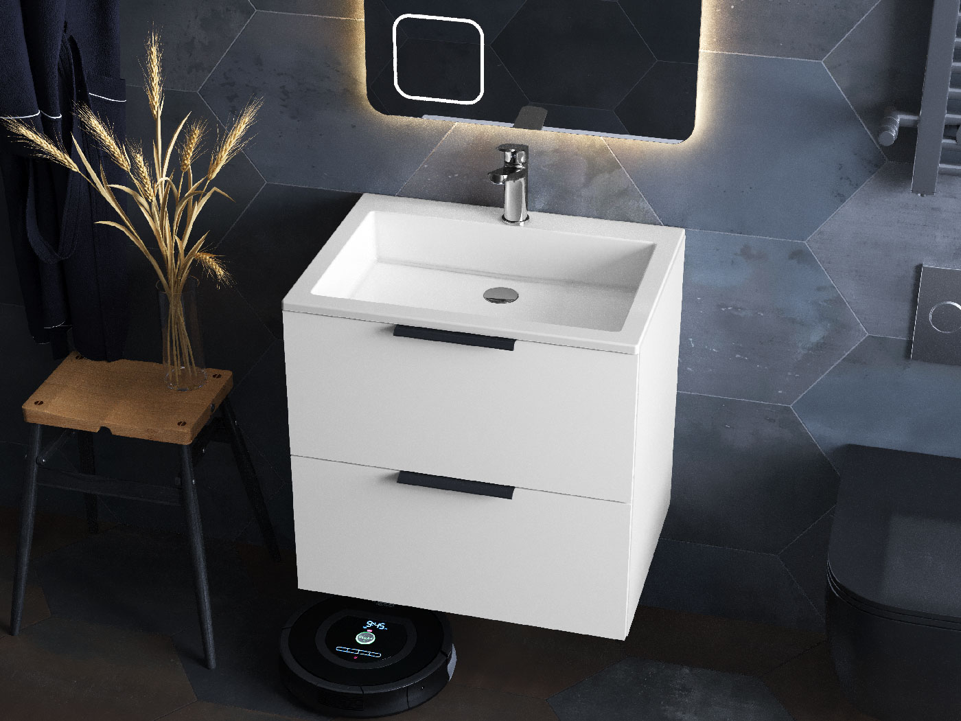 Тумба подвесная Status Juna 60, с умывальником Deko Low 60