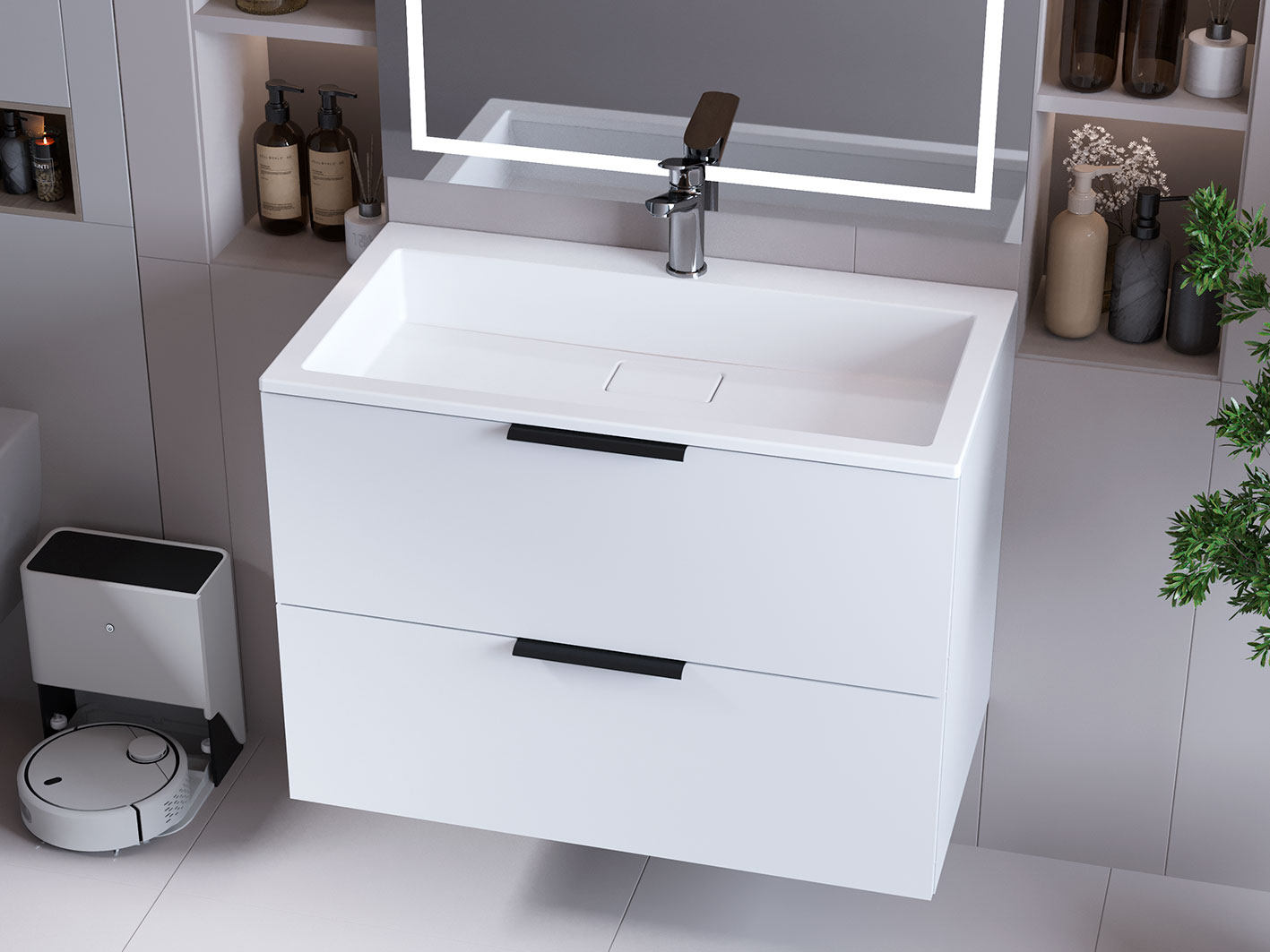 Тумба подвесная Status Juna 80, с умывальником Aria Low 80