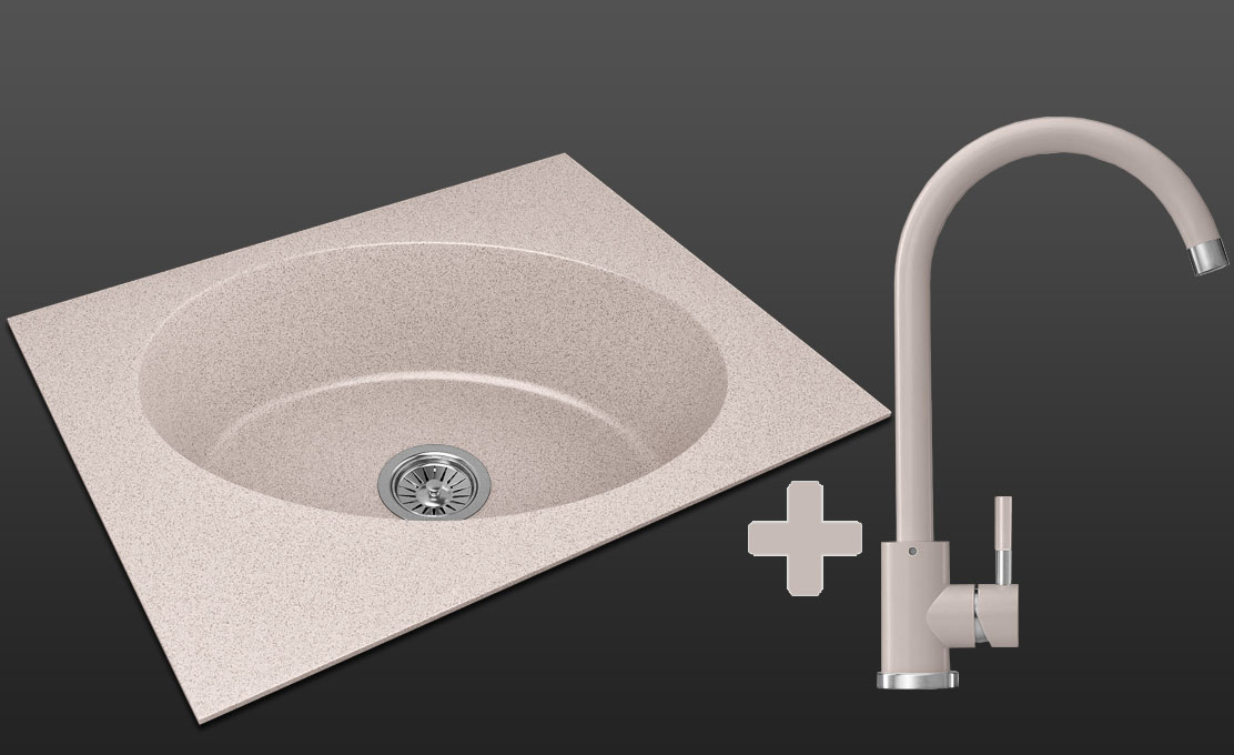 Гранитная кухонная мойка Lexona ANTIKA Compact авена со смесителем