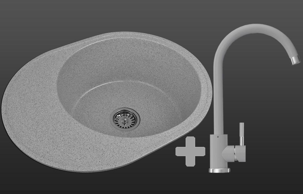 Гранітна кухонна мийка Lexona ARCA сіра з краном 