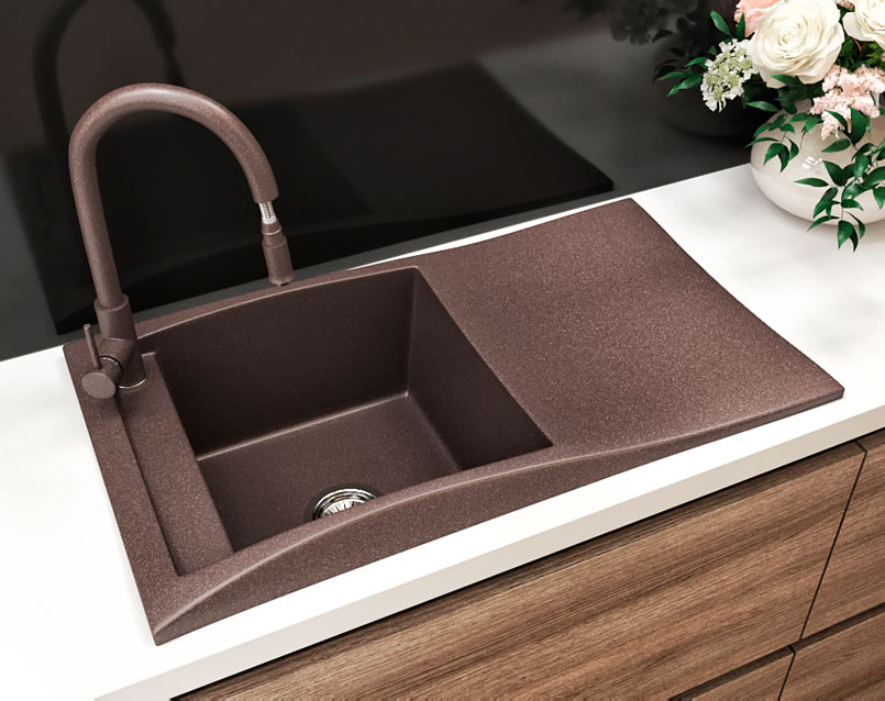Гранітна кухонна мийка Lexona Aston Compact Коричнева