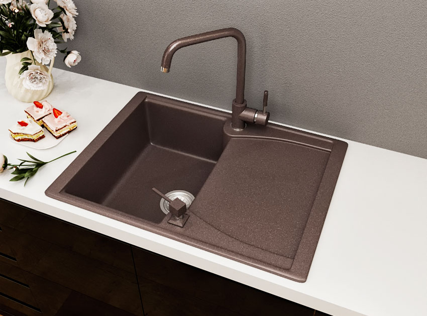 Гранитная кухонная мойка Lexona FABIANO коричневая