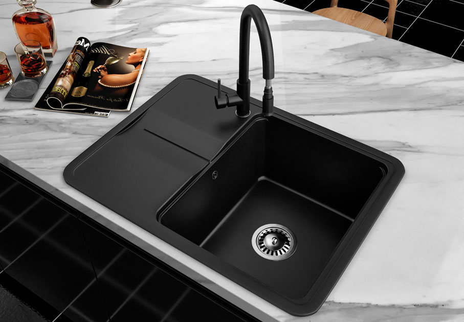 Гранітна кухонна мийка Lexona MINOLA чорна