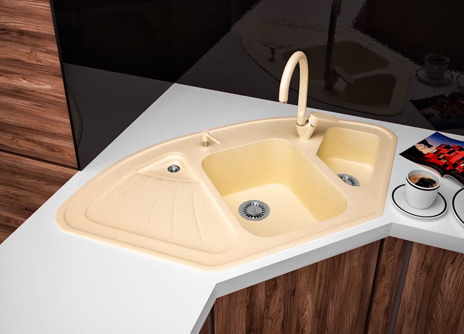 Кутова кухонна мийка Lexona MISTERI бежева