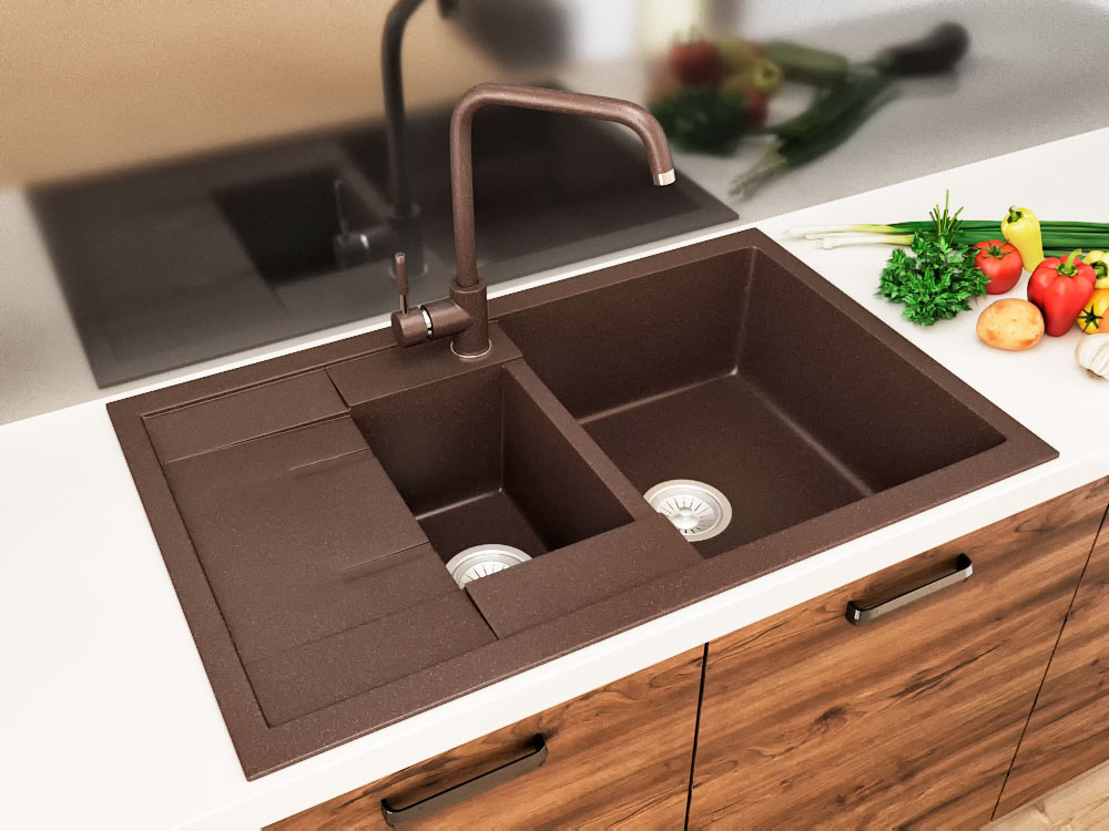 Гранітна кухонна мийка Lexona Omnia коричнева