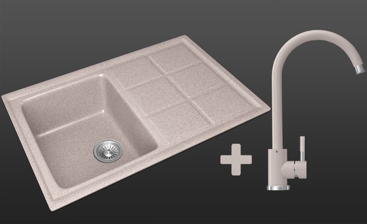  Гранітна кухонна мийка Lexona RIO авена з краном 