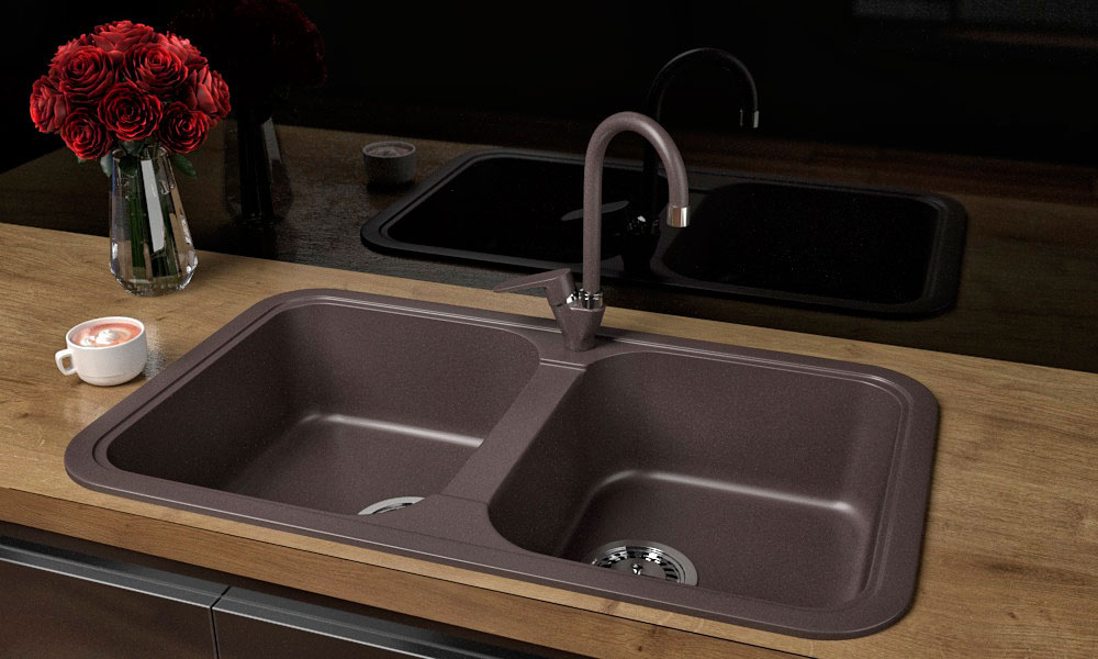 Гранитная кухонная мойка Lexona ROYAL коричневая