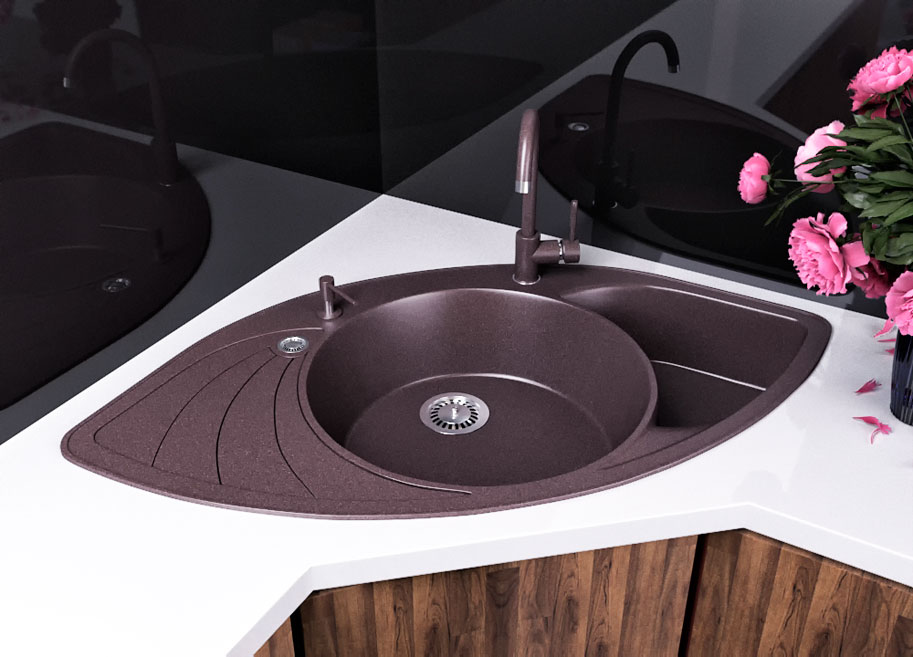 Угловая кухонная мойка Lexona SEVELIN коричневая