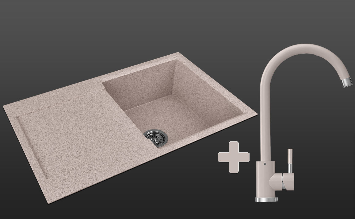 Гранітна кухонна мийка Lexona SOFIA Авена з краном 