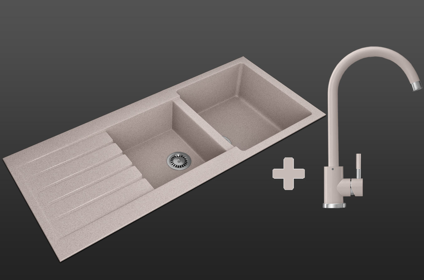 Гранітна кухонна мийка Lexona Status авена з краном 