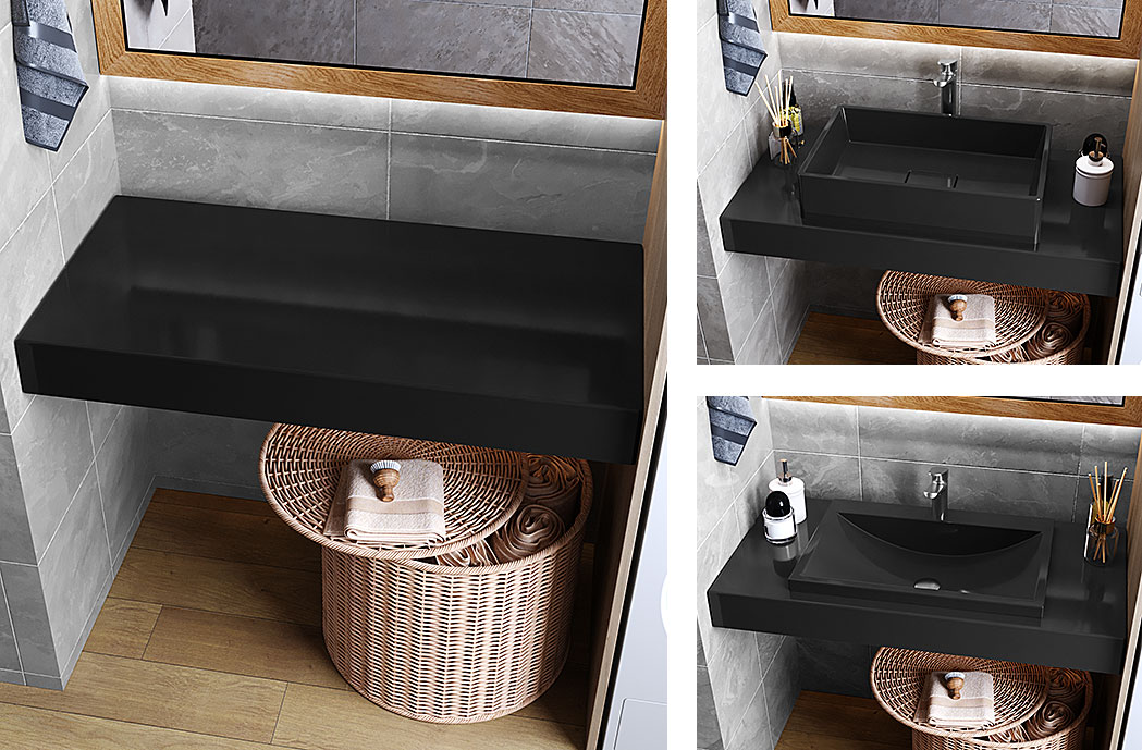 Столешница под умывальник, в ванную, литой мрамор, 100 см, Status Black